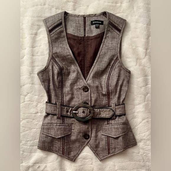 Y2K Bebe Linen Belted Vest size 4 - Picture 2 of 10